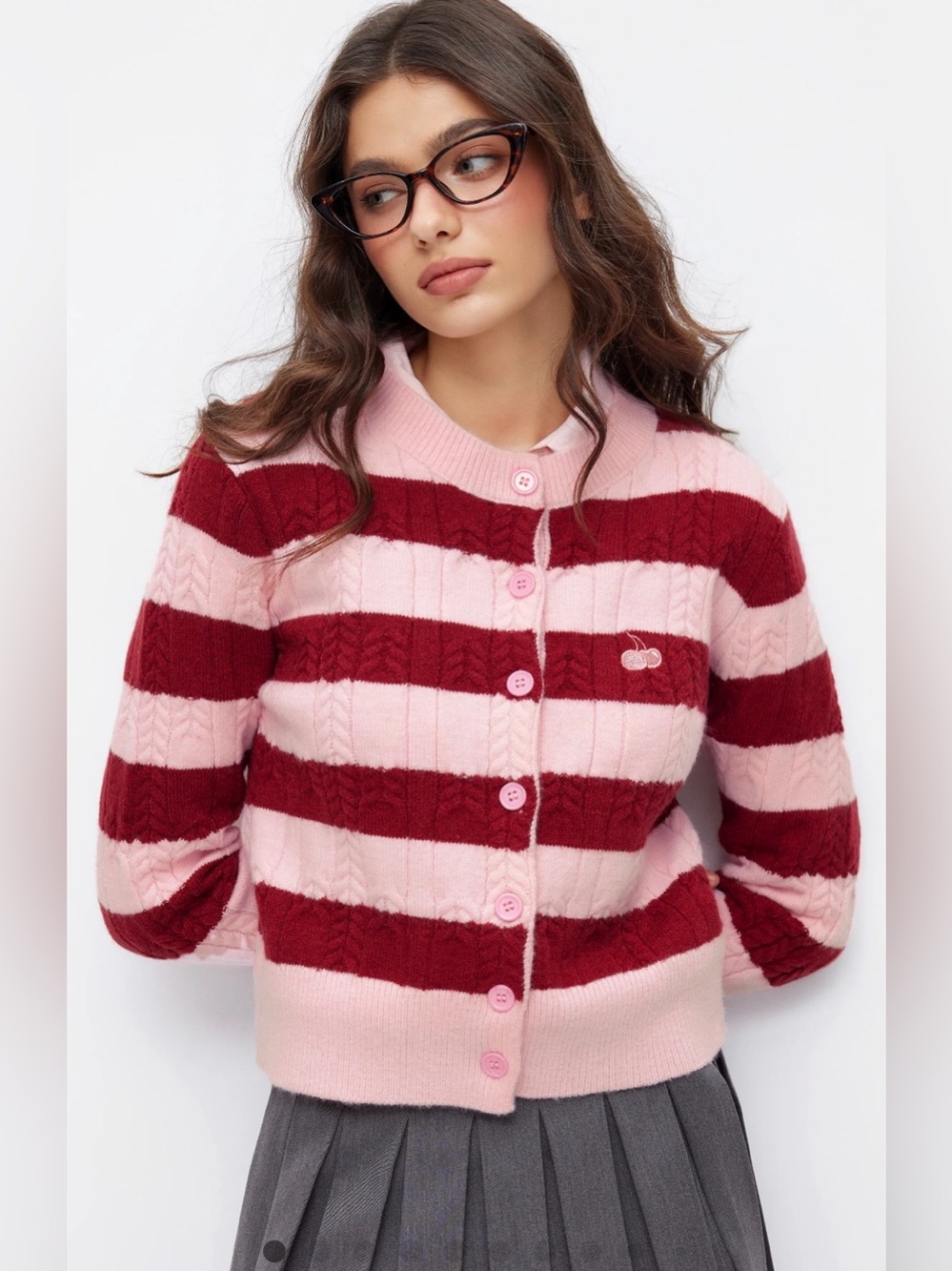 NWT- Cider Striped “Cherry” Cardigan